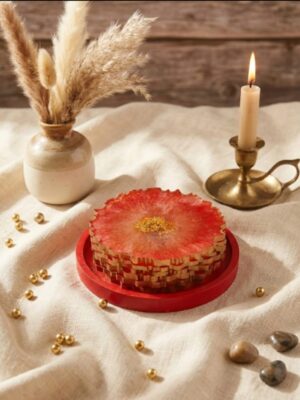 Round Crimson Red Resin Coaster Set for Dining Table | 6 Handmade Coasters with Holder