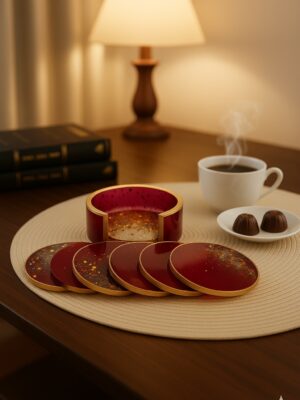Round Resin Coaster Set for Dining Table | Handmade Coasters with Holder