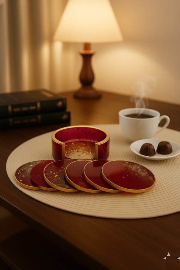 Round Resin Coaster Set for Dining Table | Handmade Coasters with Holder